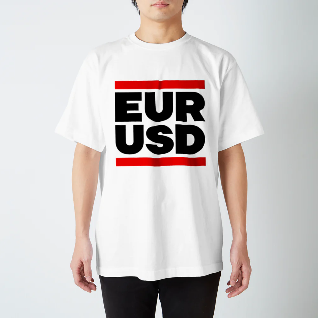 金融投資デザイン　カマラオンテ-ムラサキのユロドル ユーロドル EURUSD FX 為替 両替 　黒字黒フォント  スタンダードTシャツ