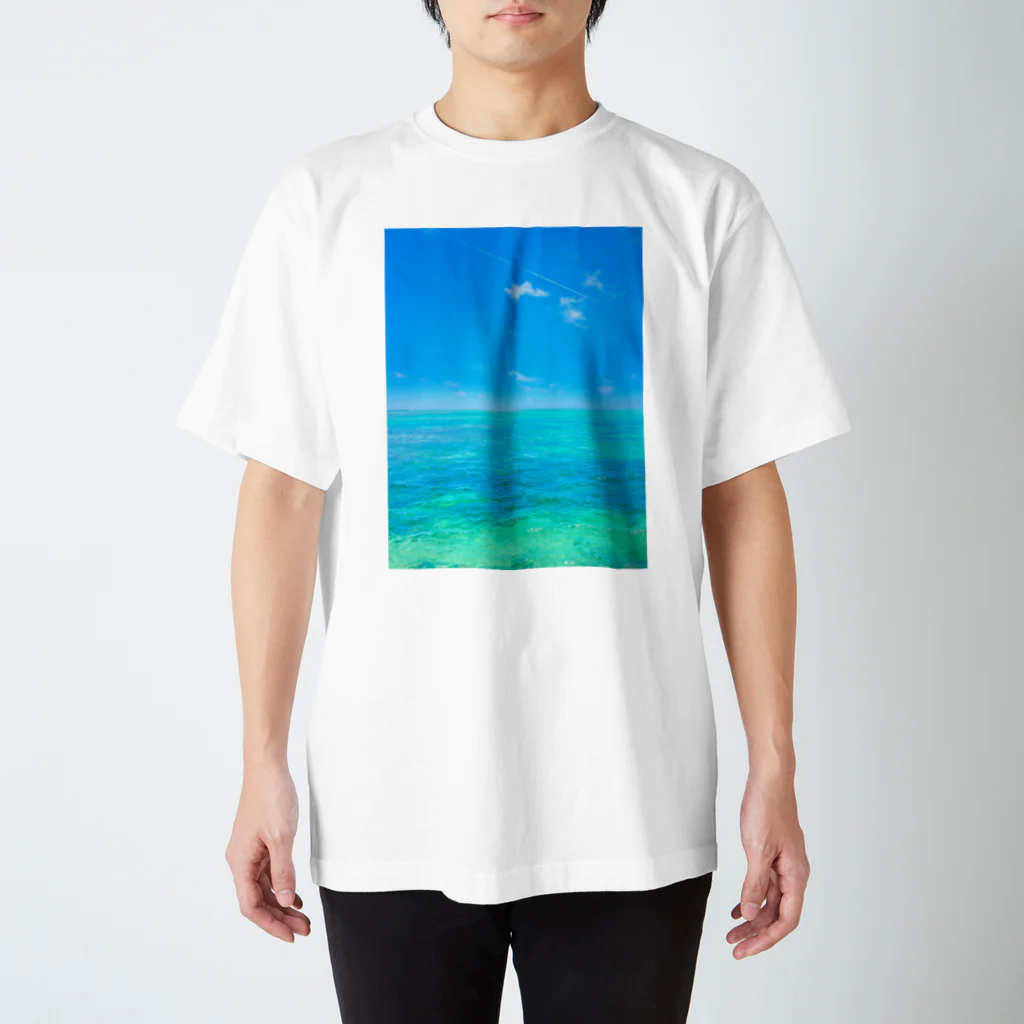 mizuphoto galleryの海と飛行機雲 Regular Fit T-Shirt