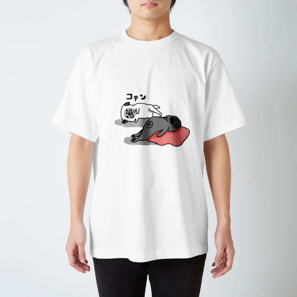 こてんshop.pugのフォーンとブラックゆるパグ スタンダードTシャツ