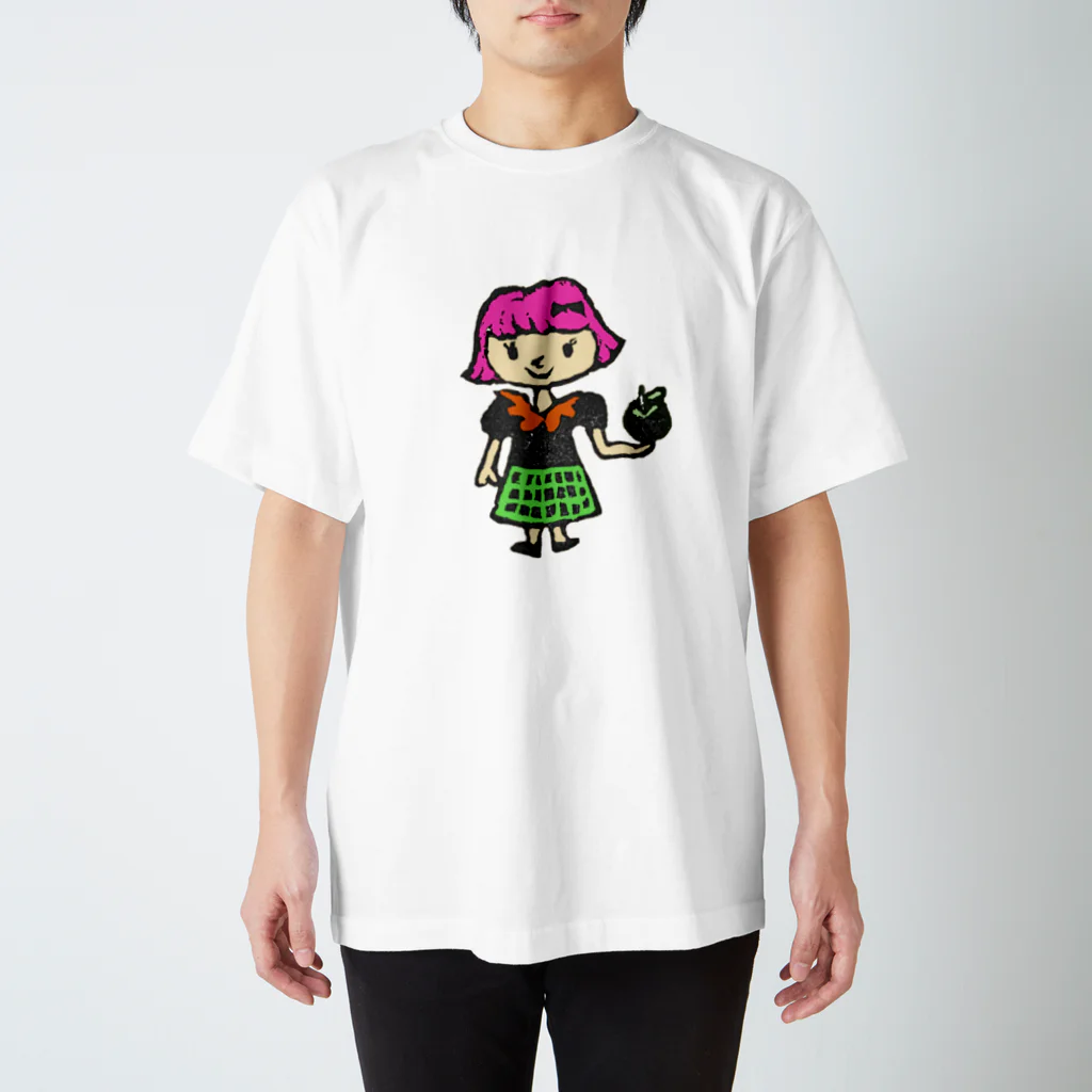 ドキドキ星人の女の子とりんご スタンダードTシャツ