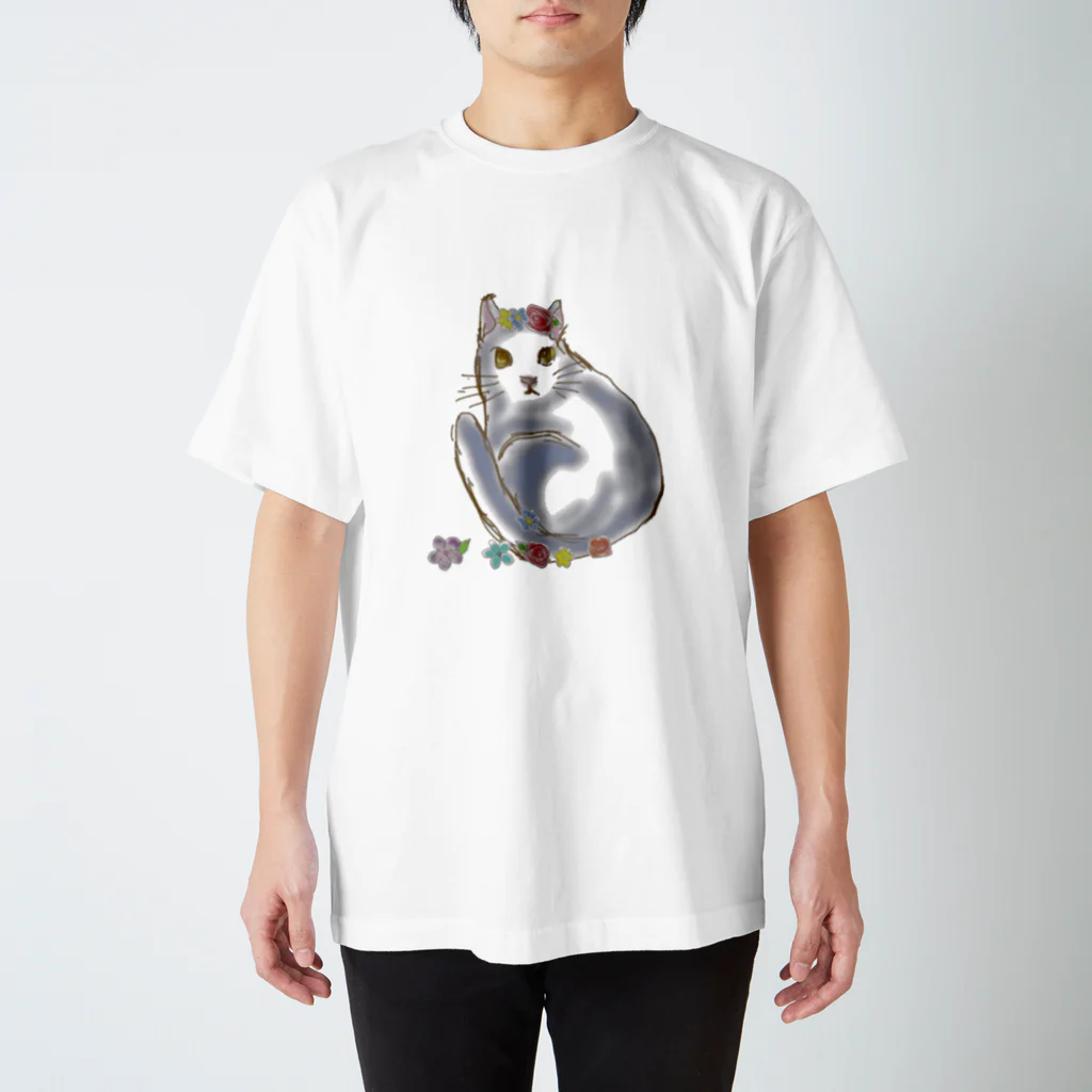 AKのお花でふて猫 Regular Fit T-Shirt