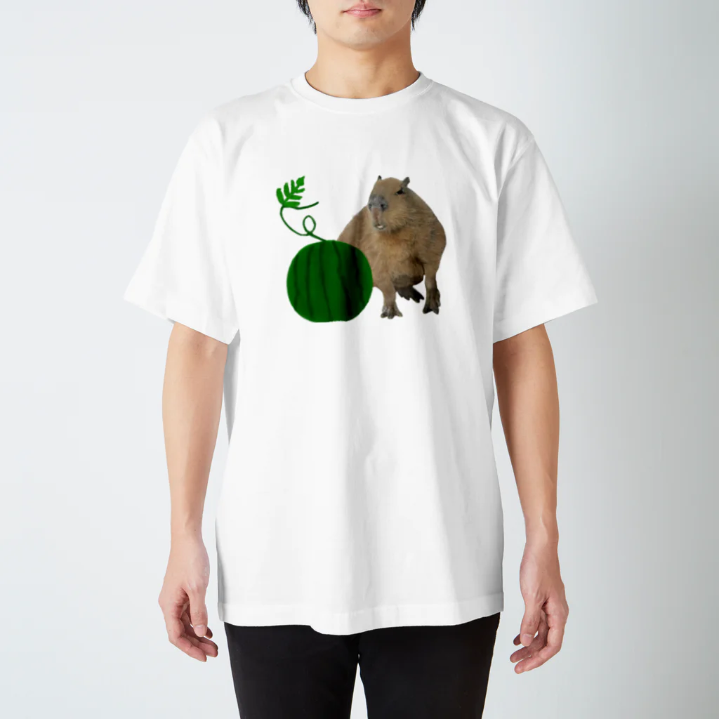 いきもの大好き！ほほえみフレンズのカピバラとスイカ スタンダードTシャツ