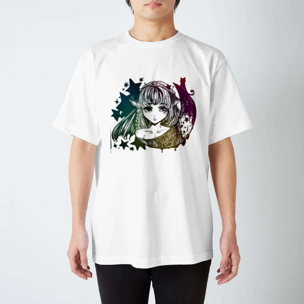 ぺちゃの ○。銀狐堂。○ の三日月猫娘 虹 スタンダードTシャツ