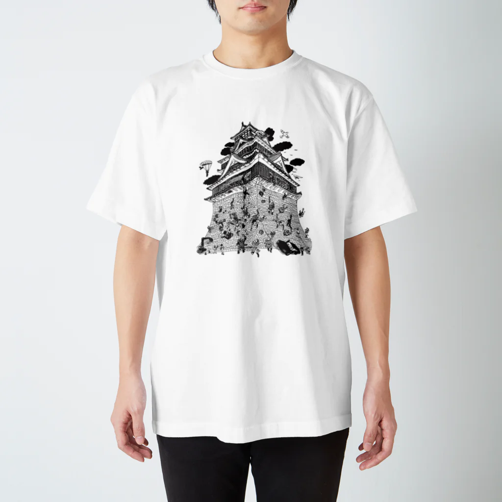 OW STOREの熊本城武者返し　イラストカラー：ブラック 티셔츠