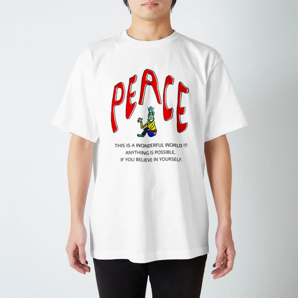 eri's Art love & peace Factoryの体育座りのカエルくんwithチョビ Regular Fit T-Shirt