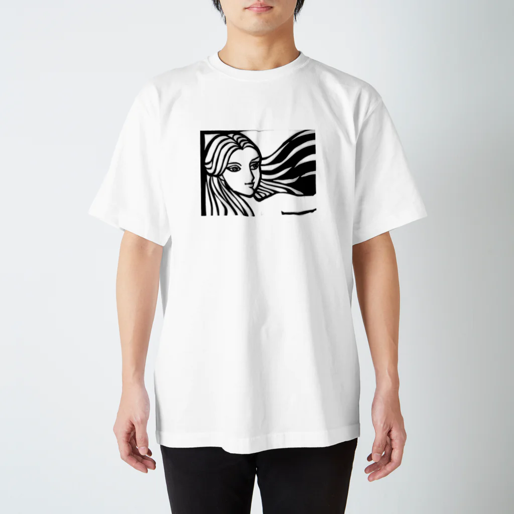 入り江わにアナログ店の女-切り絵-1 スタンダードTシャツ