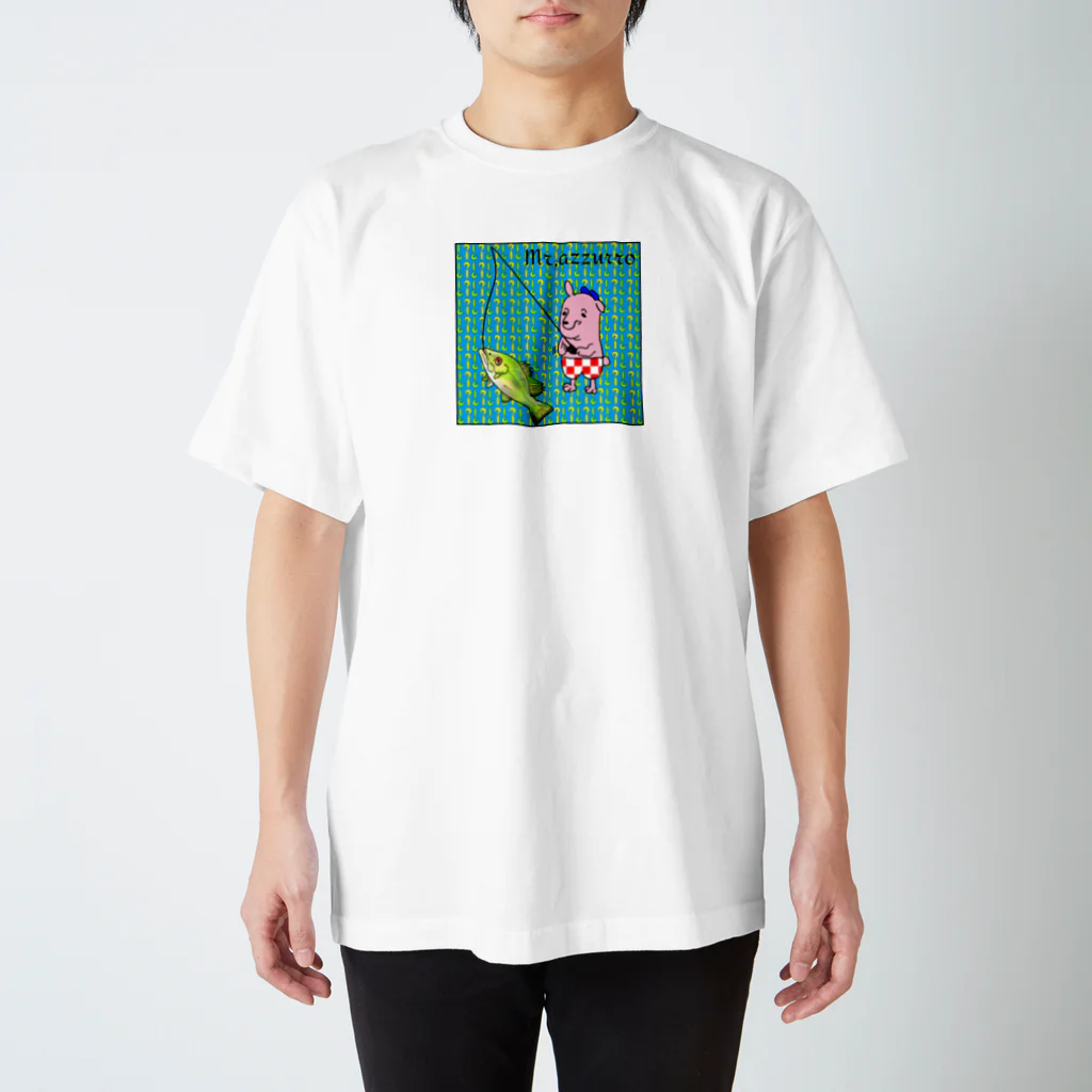 Mr.azzurroの釣りをするピンクの犬くん スタンダードTシャツ