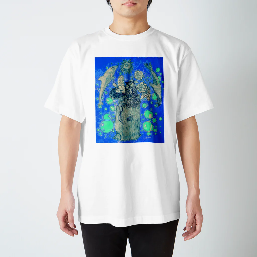 MIZUNO_ICHIの花咲き鯨と動物たち Regular Fit T-Shirt