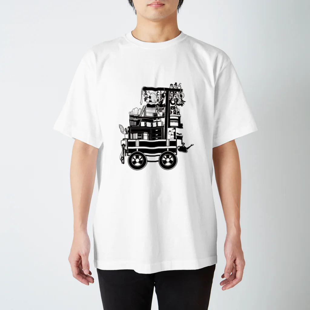 ろう飼い主のモノクロ荷車１ スタンダードTシャツ