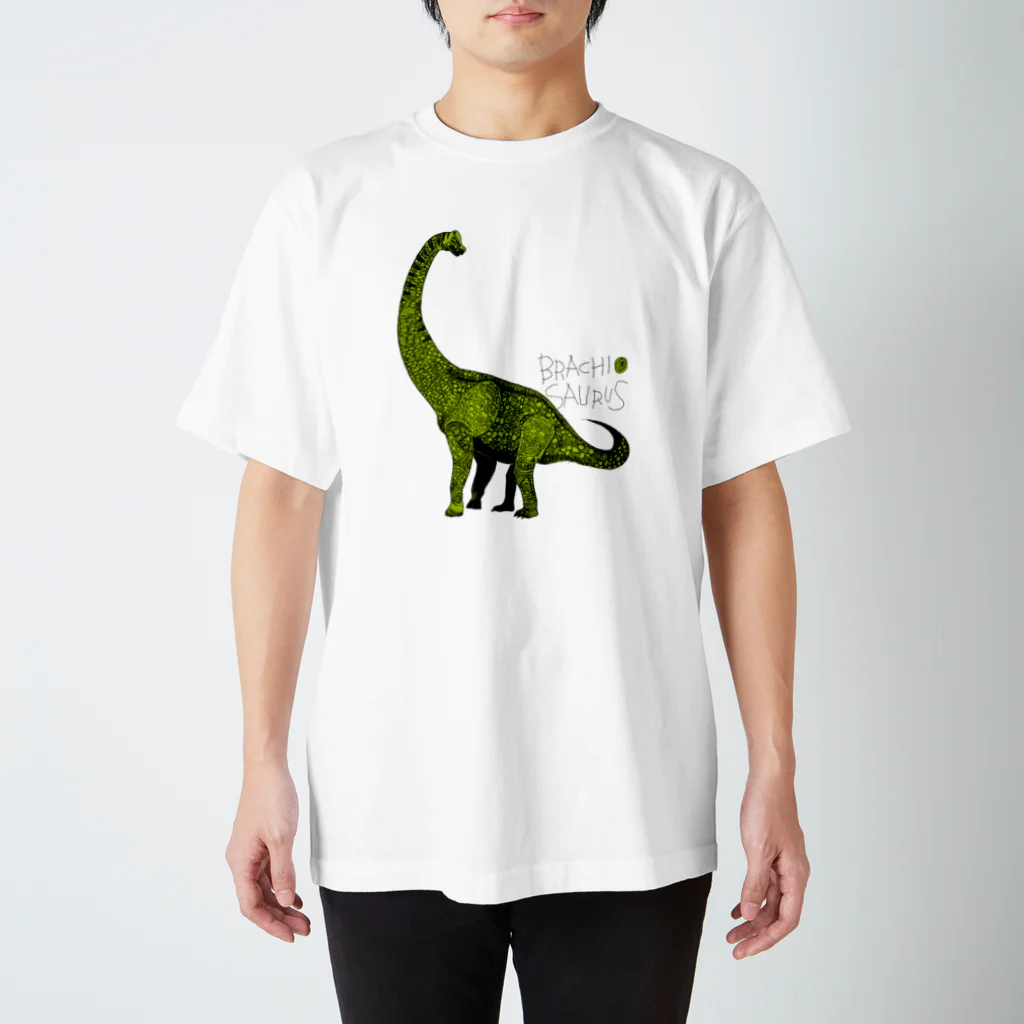 恐竜と猫のブラキオサウルス スタンダードTシャツ