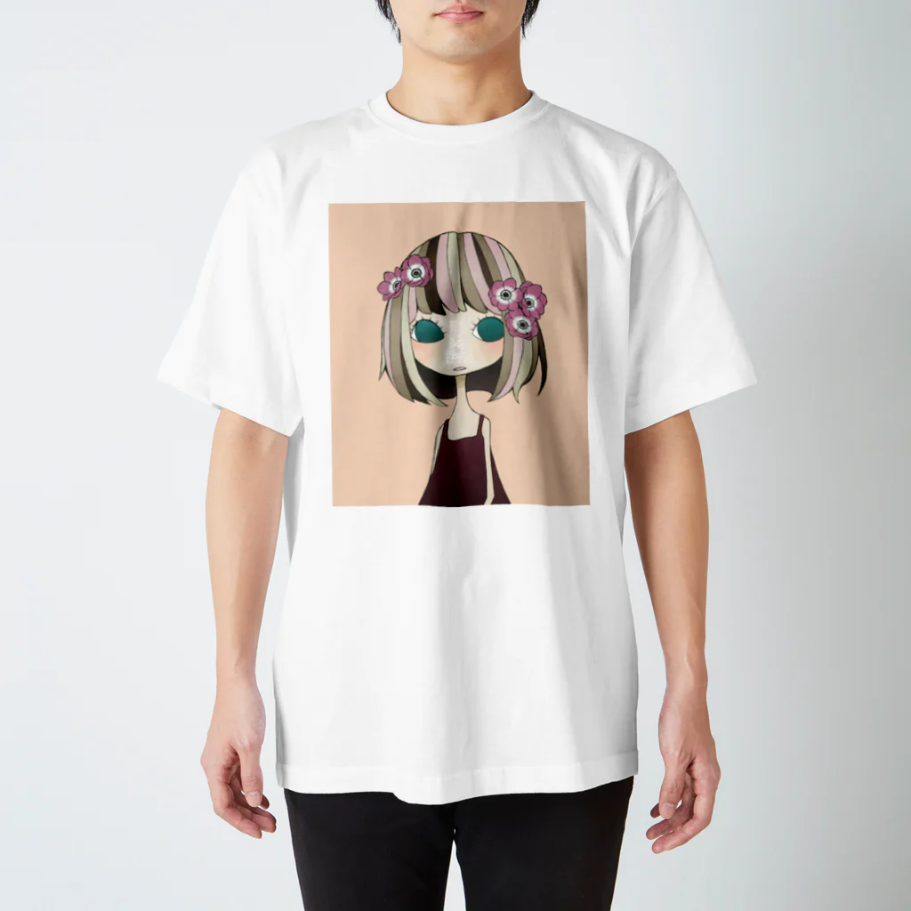 絵の具と女の子のアネモネ Regular Fit T-Shirt