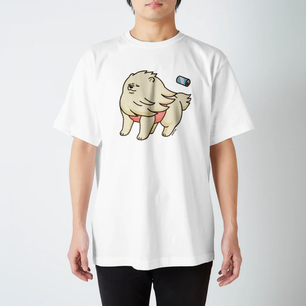 もんとみ | もっちり動物造形作家の強風に立ち向かうポメラニアン（白色） Regular Fit T-Shirt