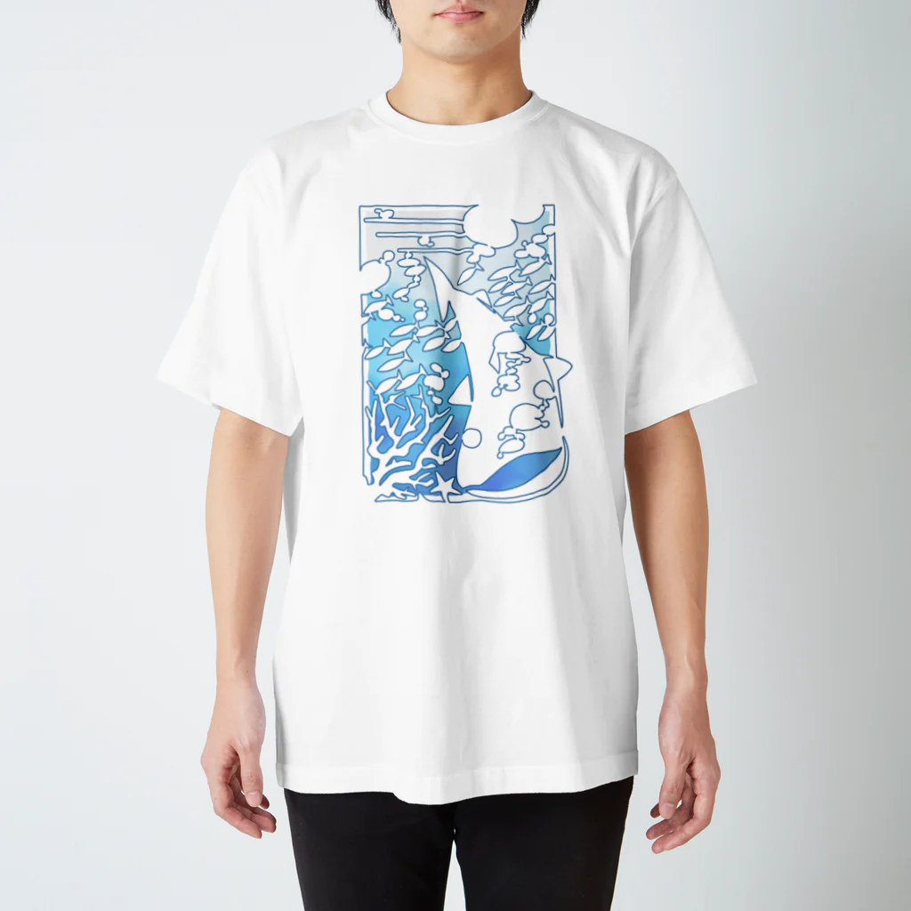 blanco_blancoのひとふでの海（カラー） スタンダードTシャツ