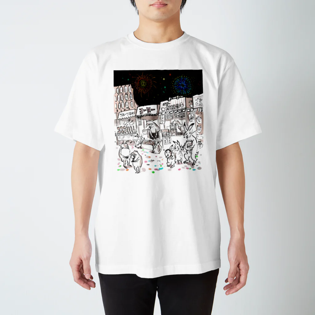 鴨鍋不動産の鳥獣戯画オリジナル004－縁日 スタンダードTシャツ