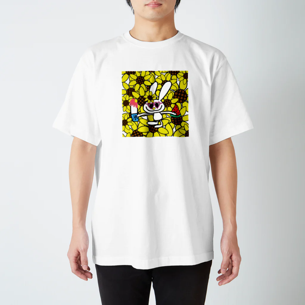 ？謎だらけのおみせ？ひまわりのひまわりいっぱい 超絶うさぎ 超絶夏満喫 Regular Fit T-Shirt