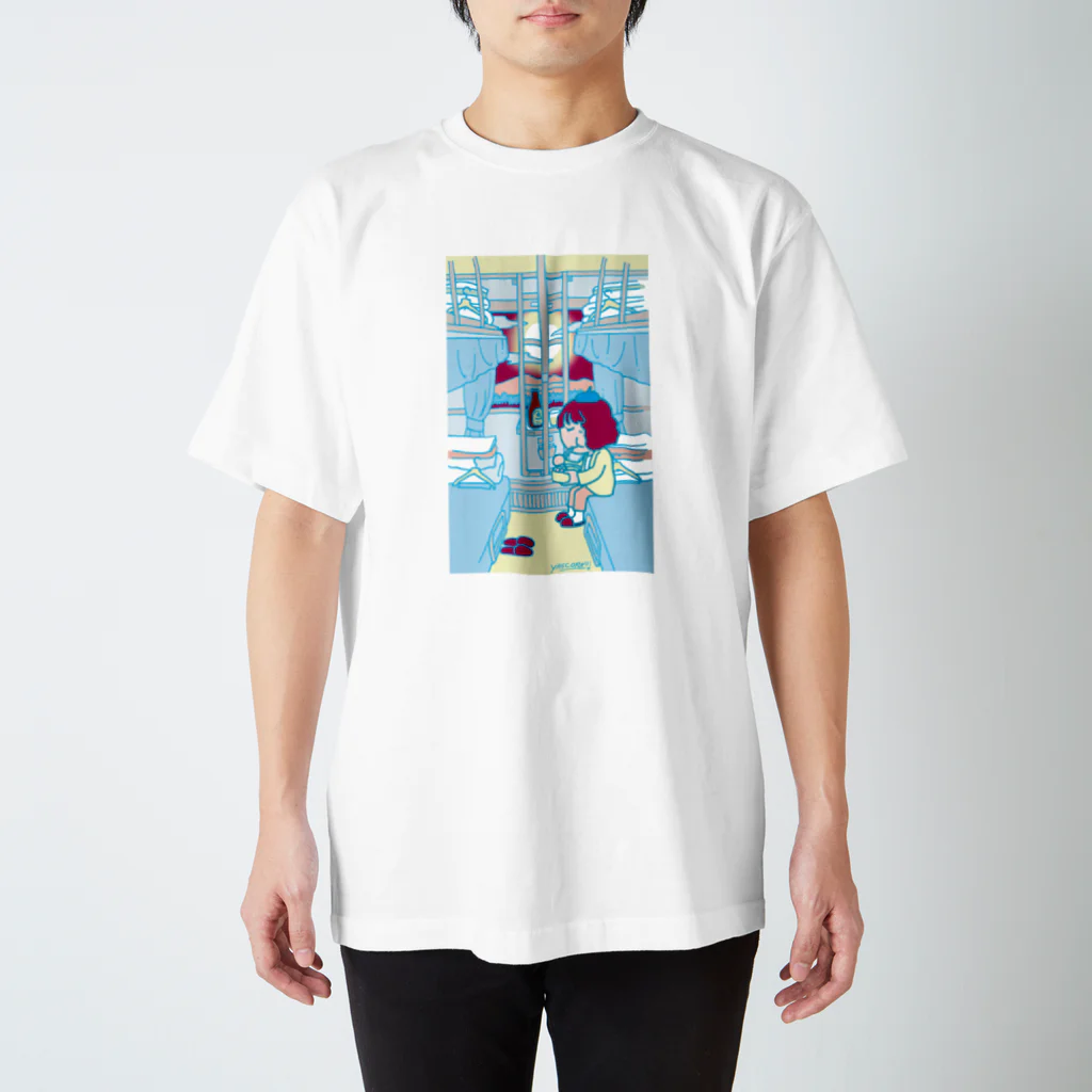 やすこーん（YASCORN）鉄道の鉄道：開放寝台＋駅弁＋YASCORN（水色） Regular Fit T-Shirt