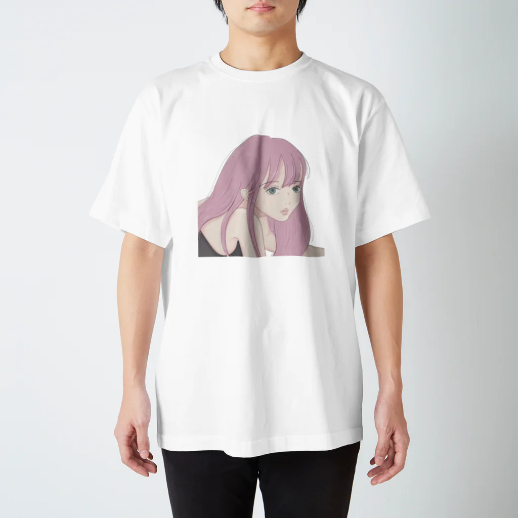 m i n a n oの夏休みの女の子　背景白 スタンダードTシャツ