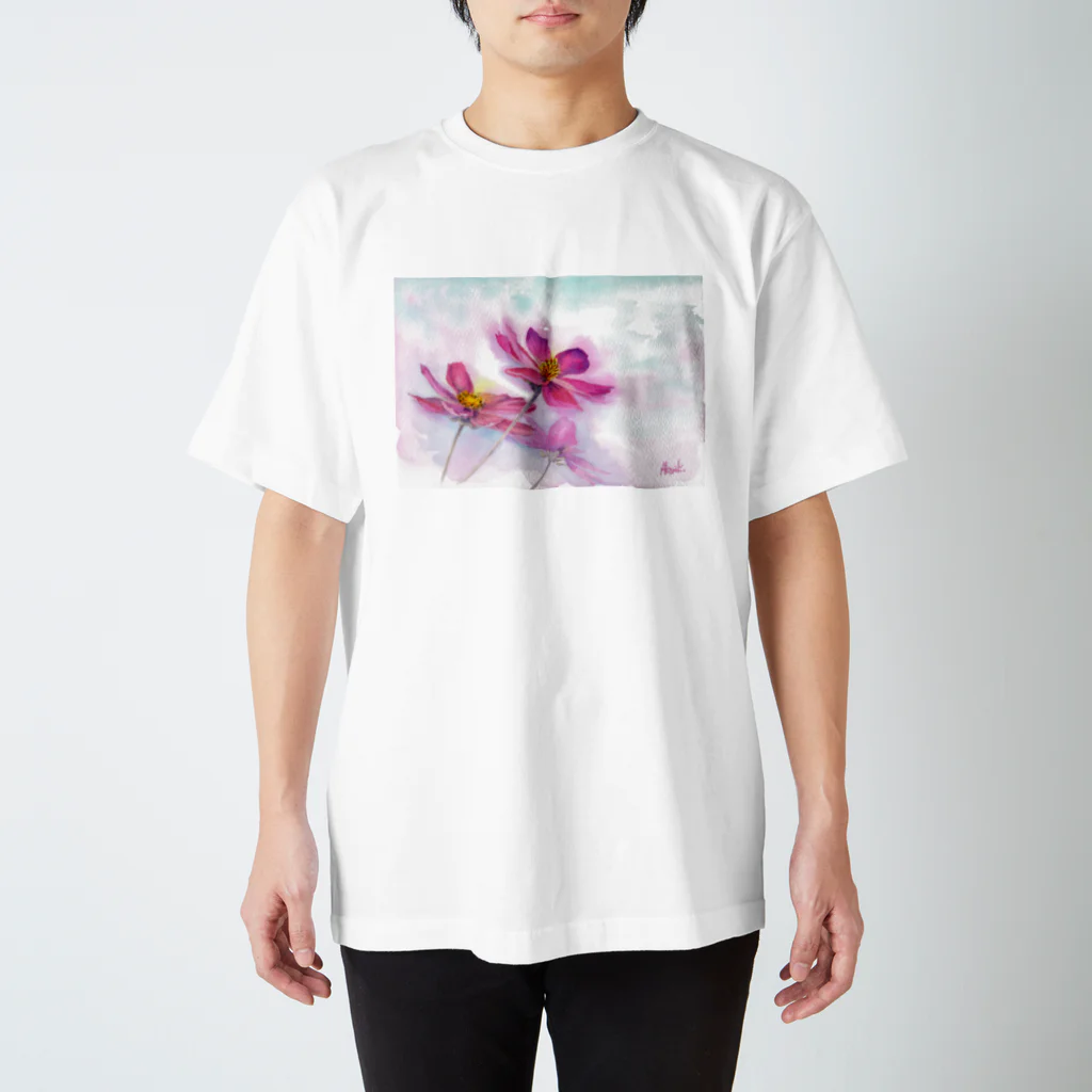 あかり花鳥風月のコスモス「どこまでも」透明水彩お花プリント スタンダードTシャツ