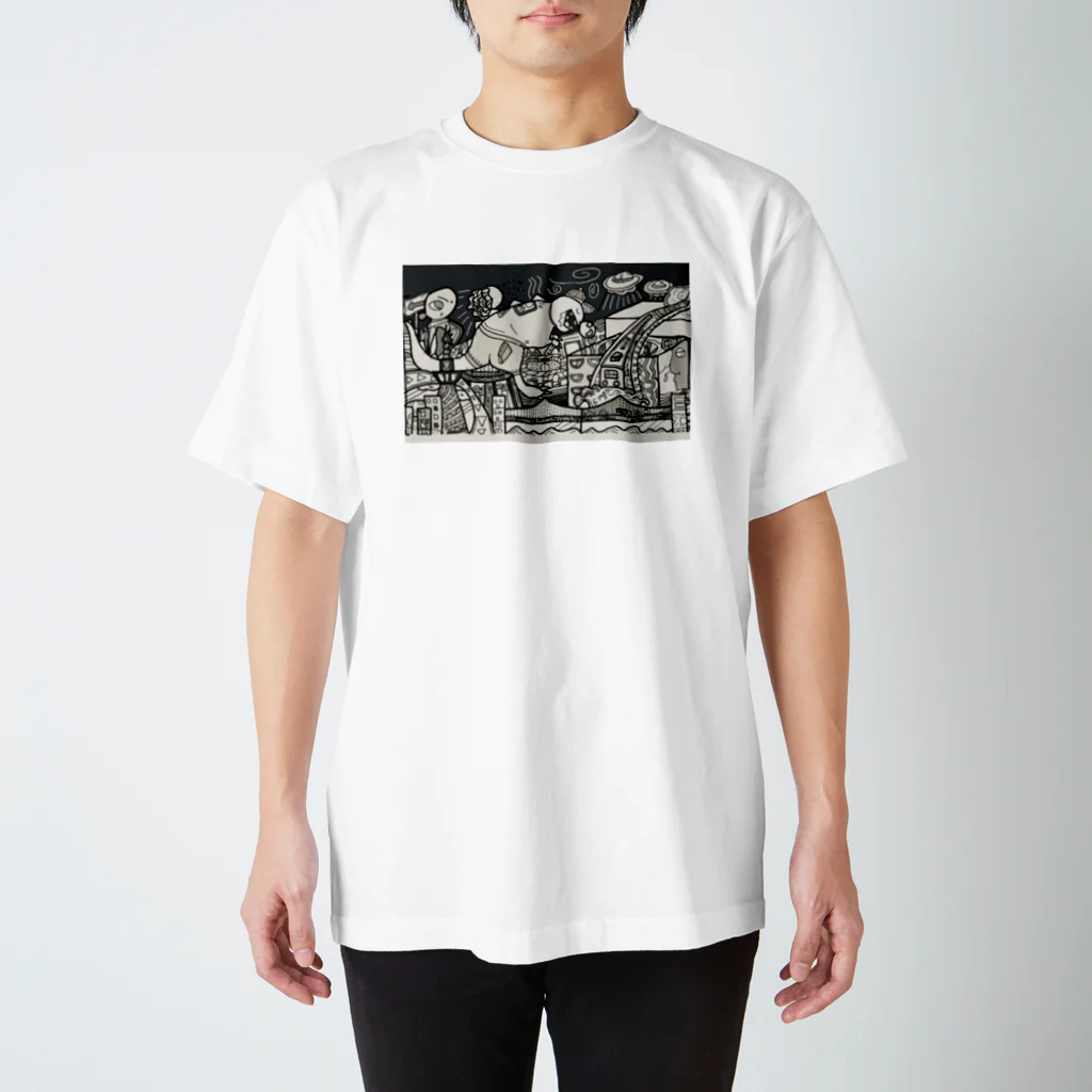 m.3の「怪獣は夢の中」モノクロプリントT Regular Fit T-Shirt