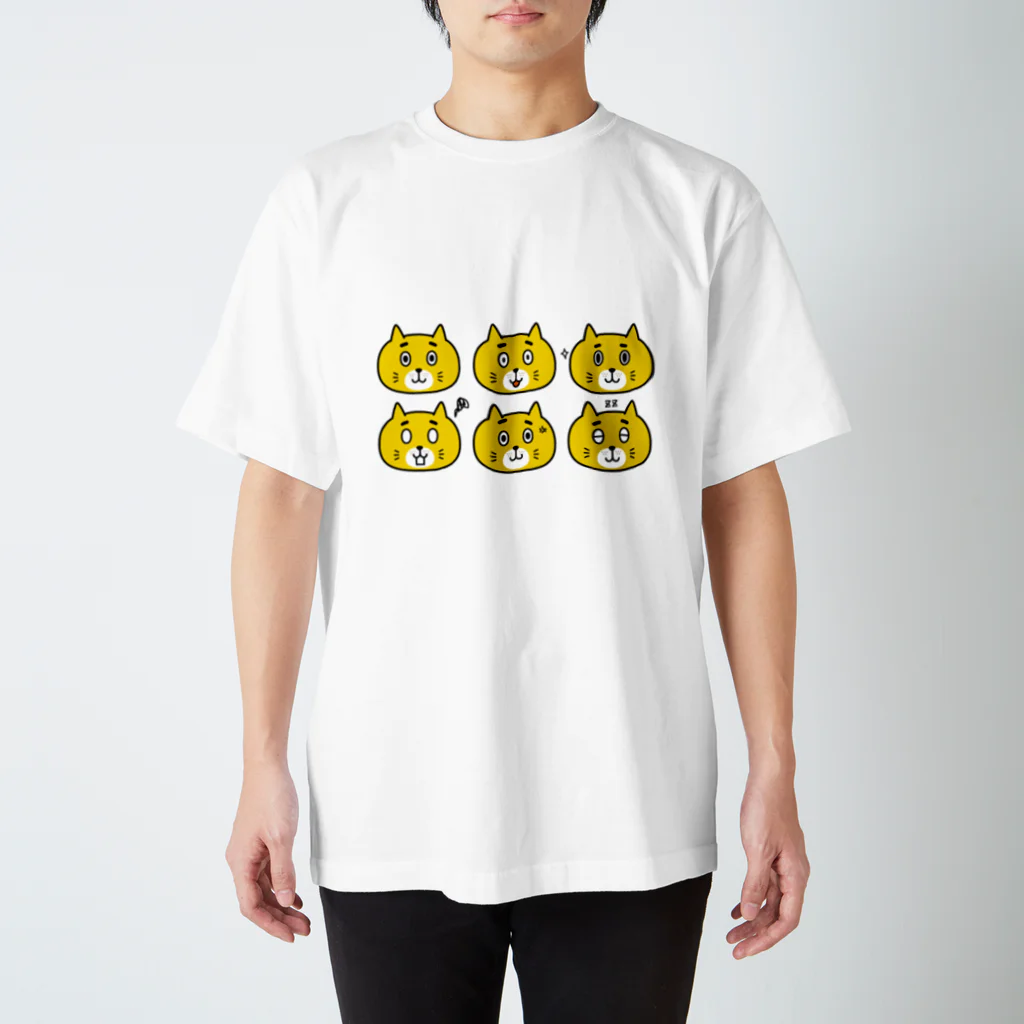 ねこのおっさんのねこのおっさんたまじ 顔いろいろ スタンダードTシャツ