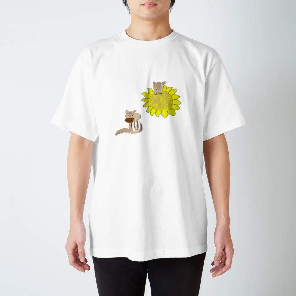 ももろ のひまわりとリス２ スタンダードTシャツ