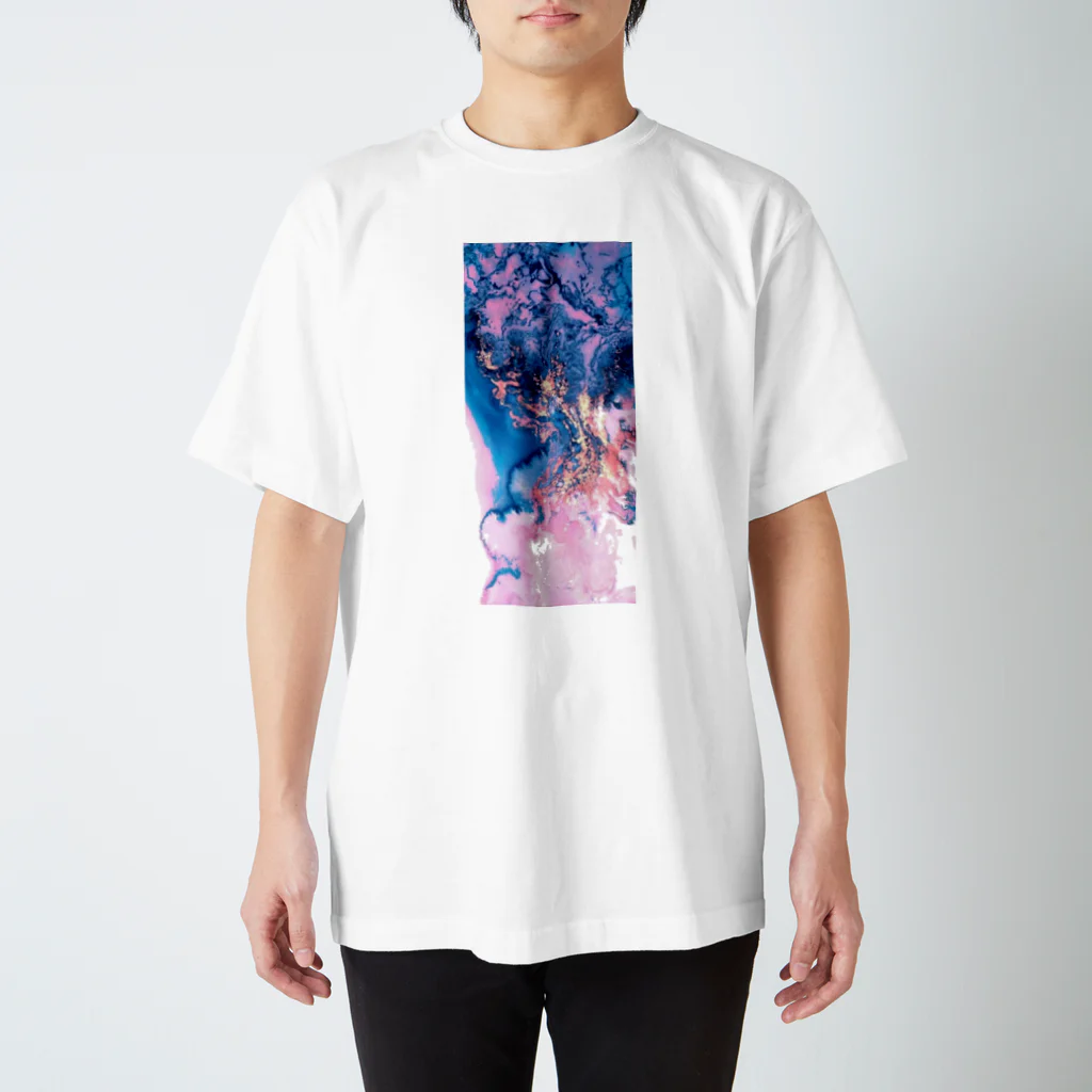 ya-pyの水彩 大理石 ピンク ブルー Regular Fit T-Shirt