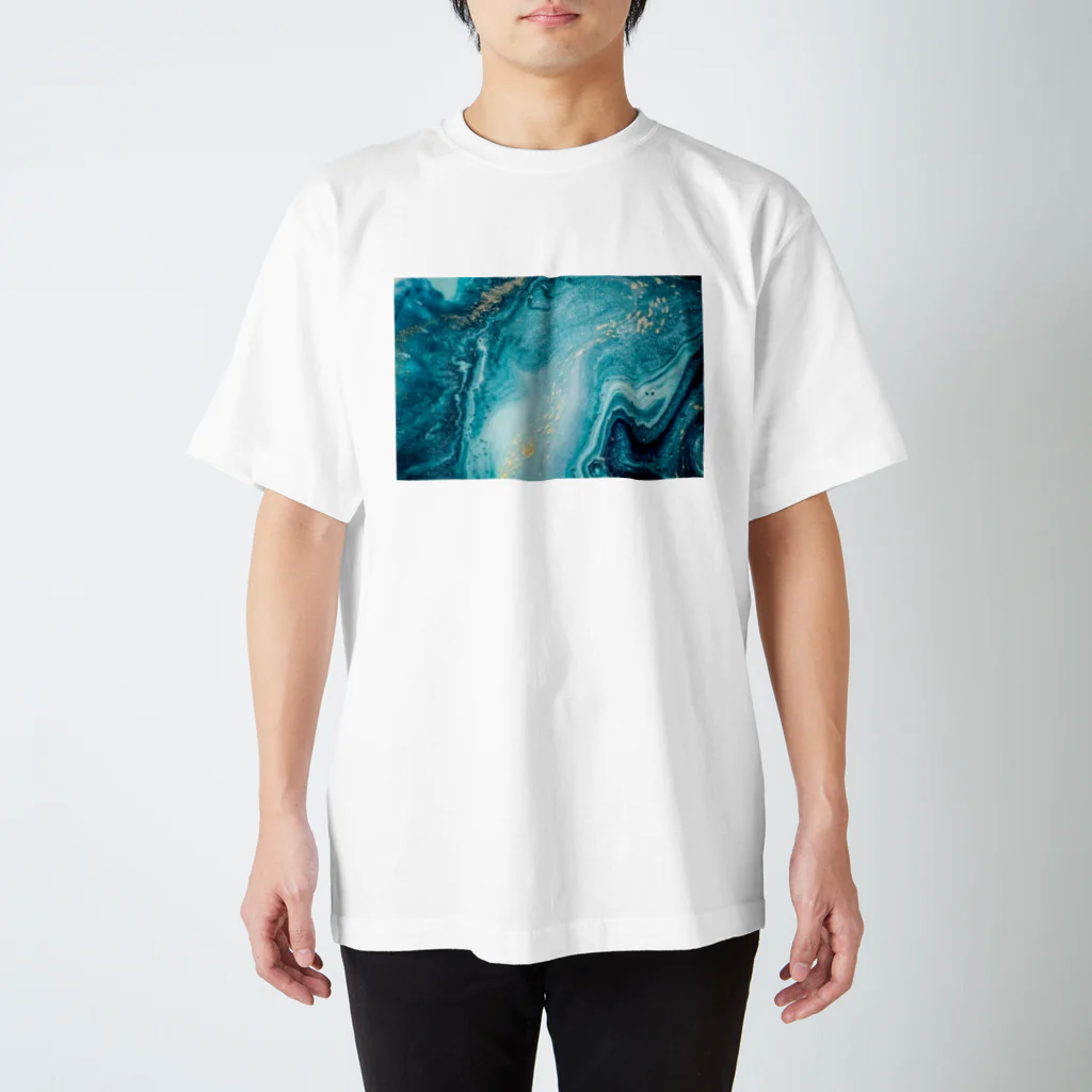 ya-pyの大理石 青 金箔 Regular Fit T-Shirt