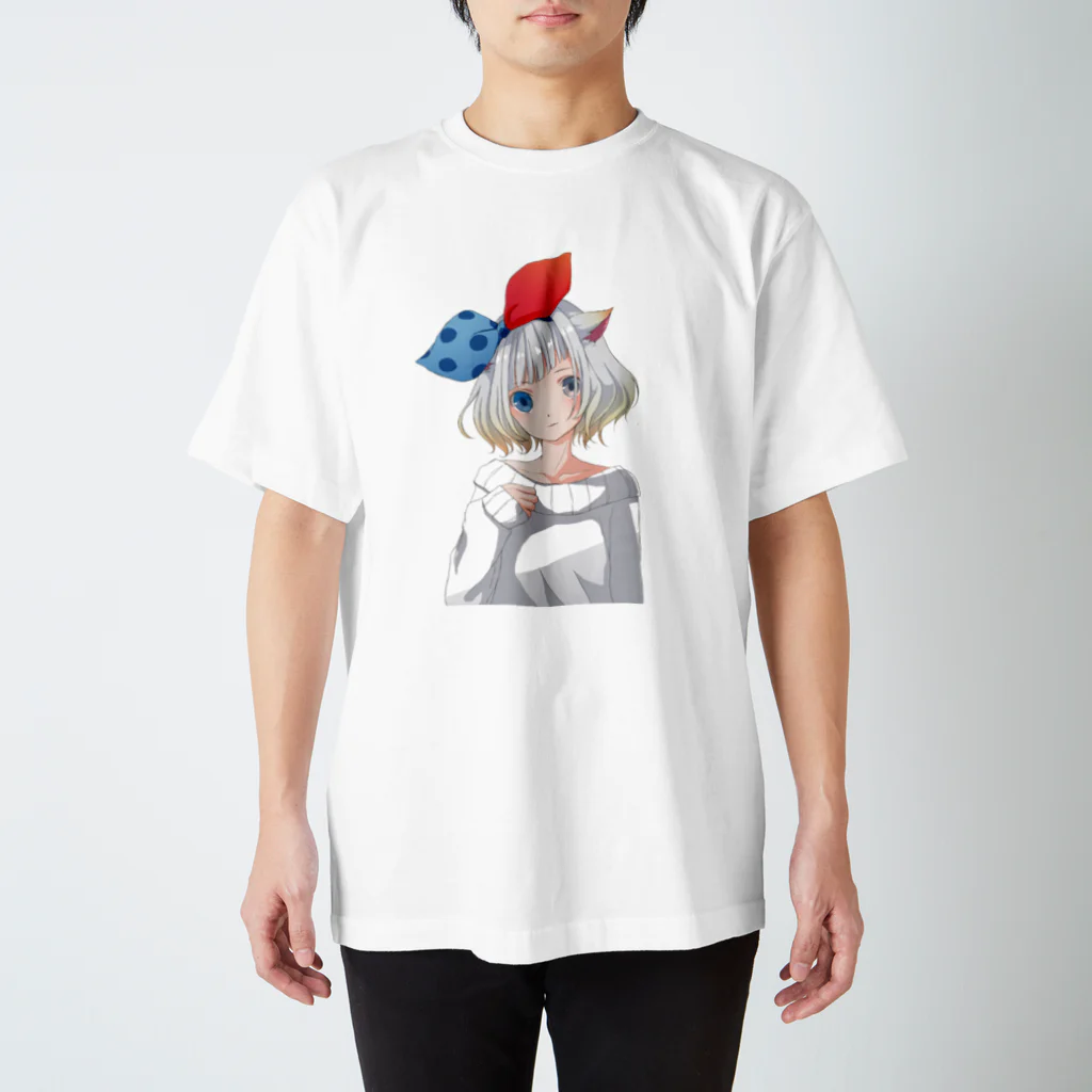 麦猫工房のしろ麦ネコさん スタンダードTシャツ