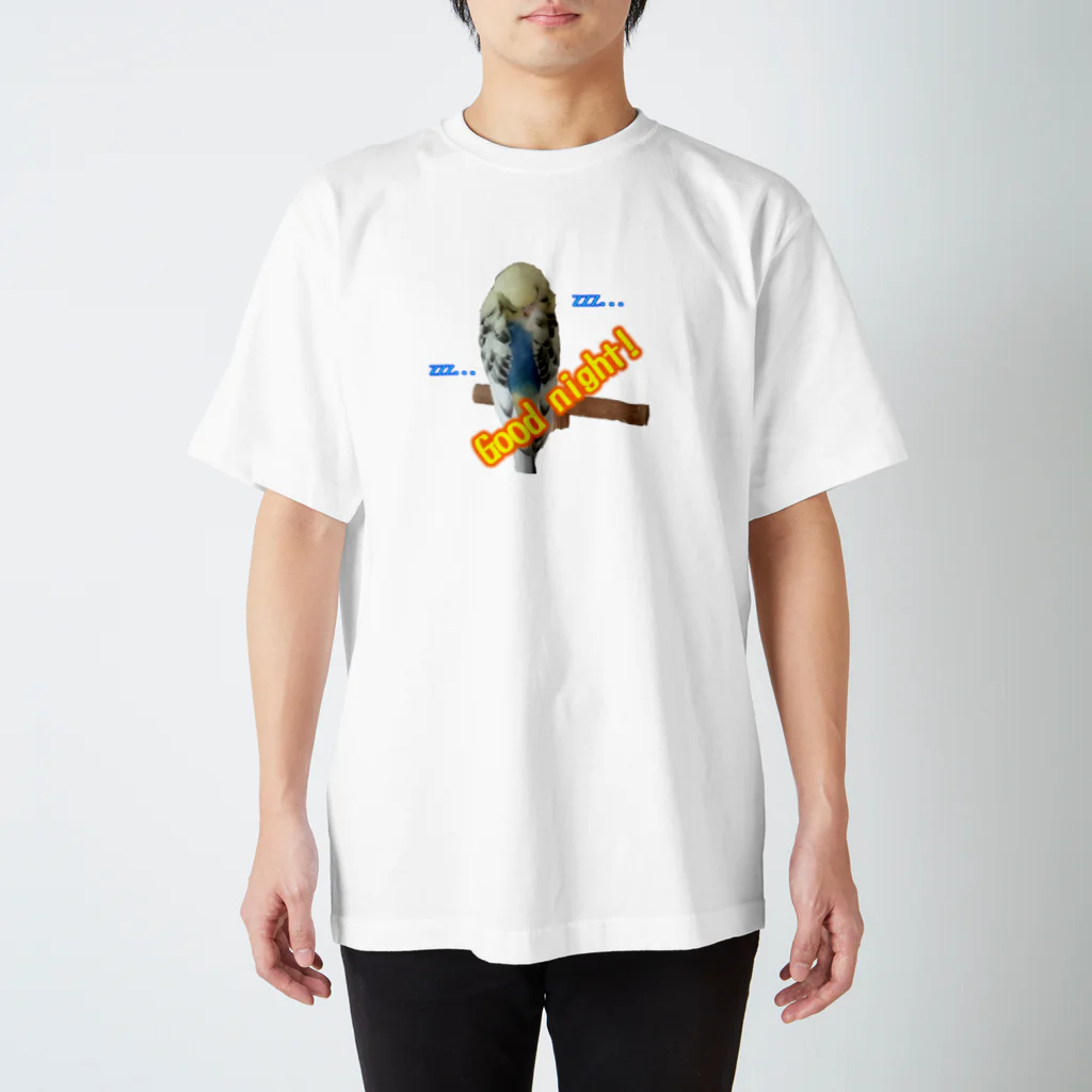 ぴーよこまる（セキセイインコ）のぴぃのおやすみ スタンダードTシャツ