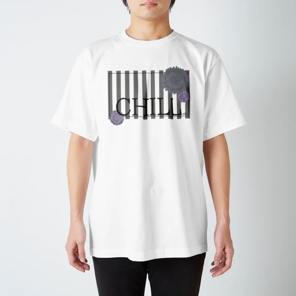 CHILL etc.の花柄ボーダー（モノクロ） Regular Fit T-Shirt