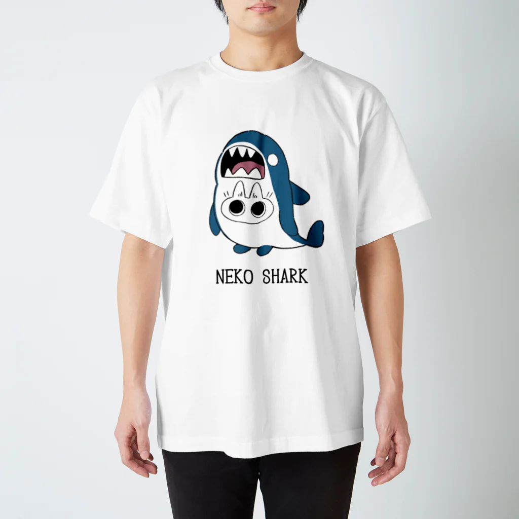 のべ子のねこシャーク(シロネコちゃん) スタンダードTシャツ