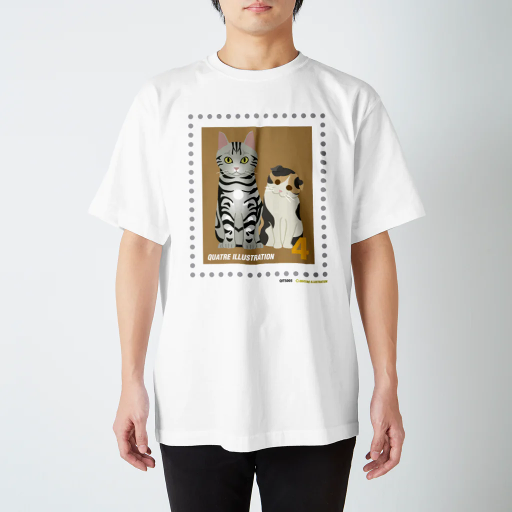 Quatre Illustrationのキャトル切手_猫02 スタンダードTシャツ