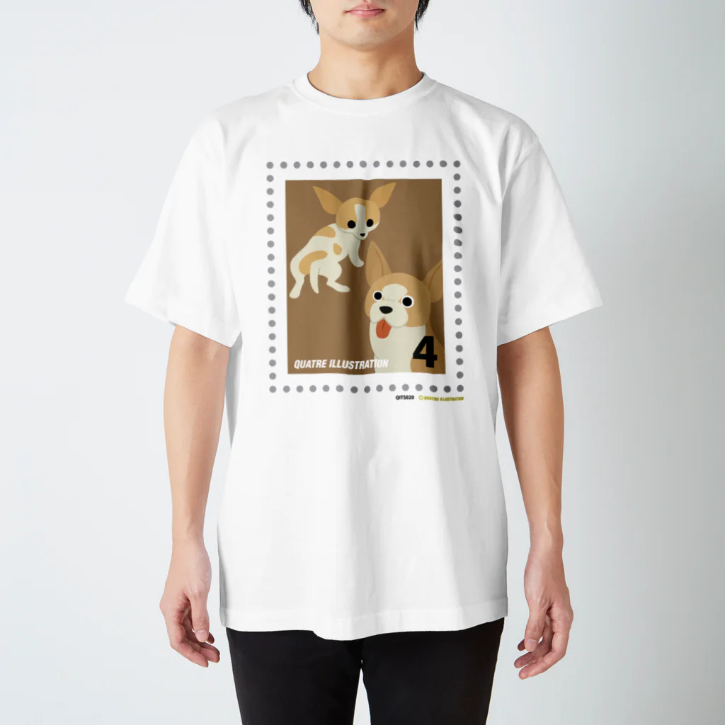 Quatre Illustrationのキャトル切手_犬03 スタンダードTシャツ