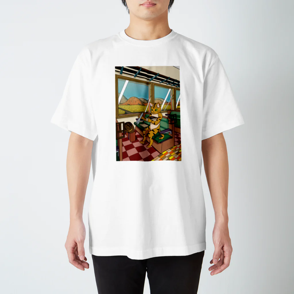 Drecome_Designのネコの列車旅 スタンダードTシャツ