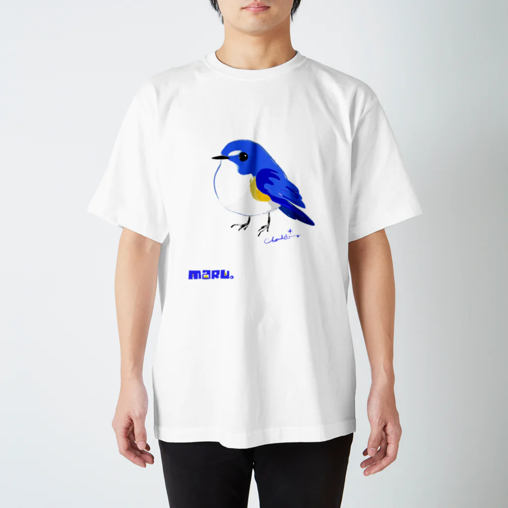LittleLoroのまる過ぎる青い鳥 ルリビタキ スタンダードTシャツ