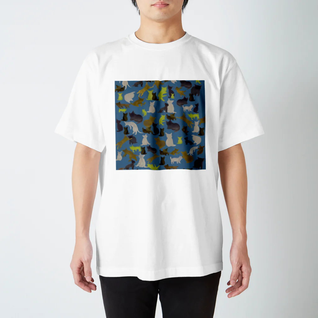 WAMI ARTの猫迷彩blue スタンダードTシャツ