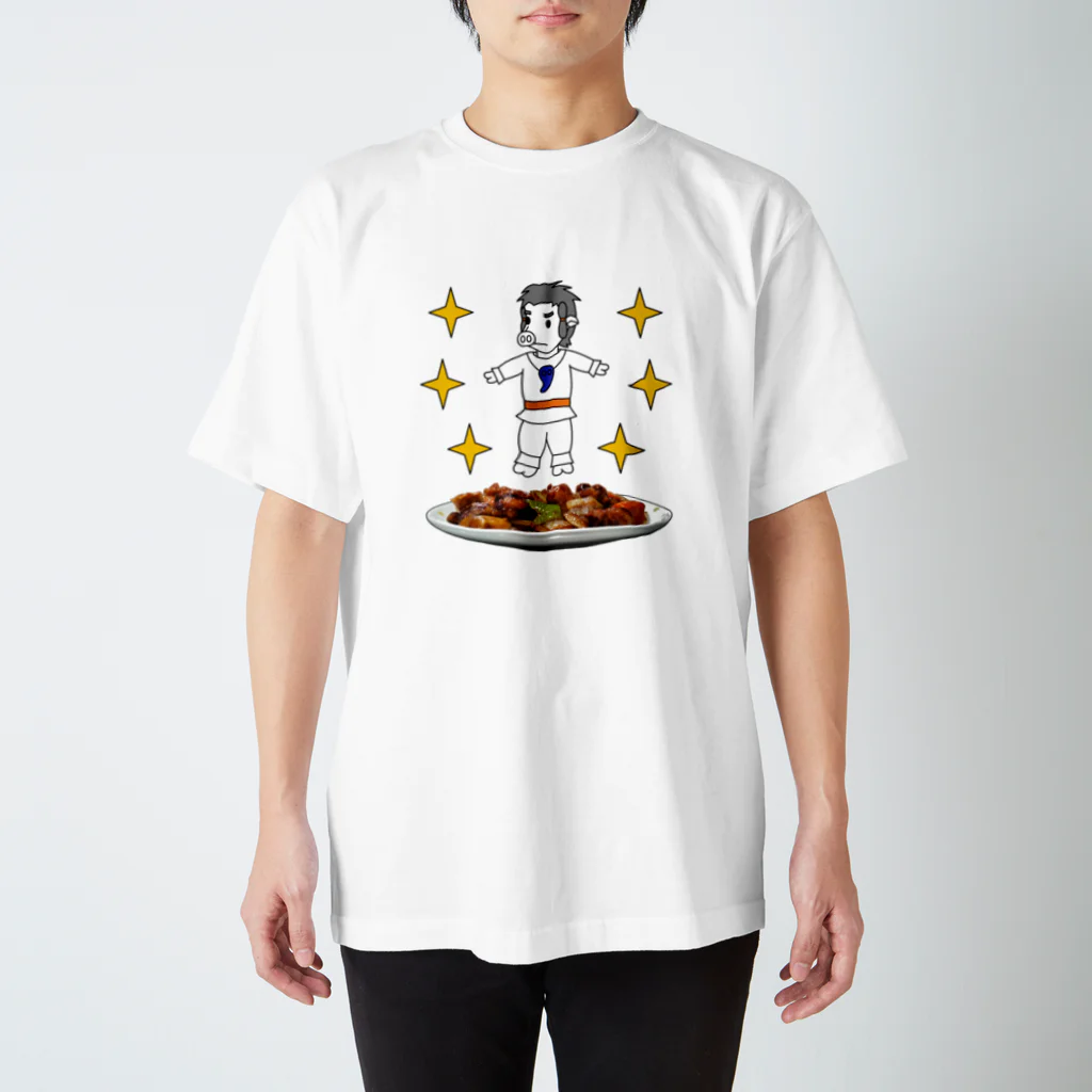 豚人イラストのパンダ武島の皿の上のスブタ スタンダードTシャツ