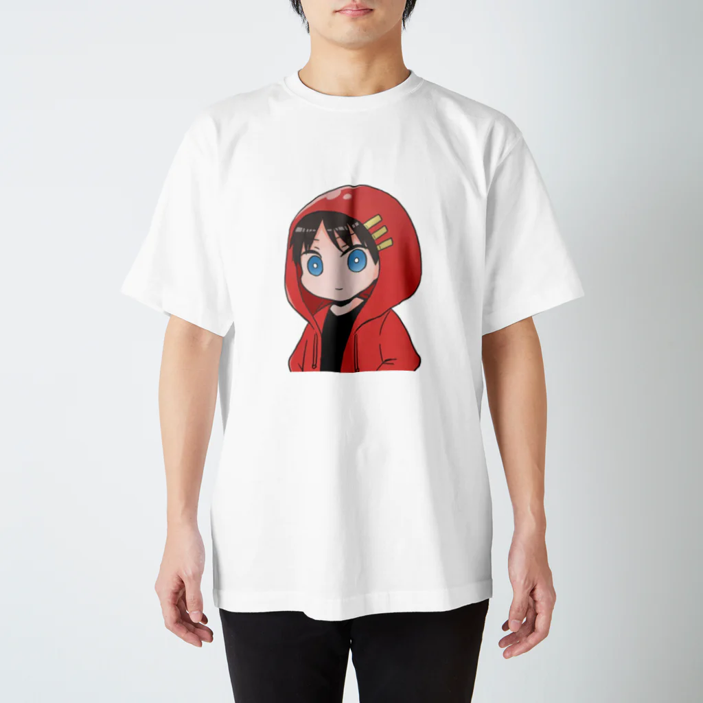 しゃけ('-' 鮭)зの赤色パーカーくん スタンダードTシャツ