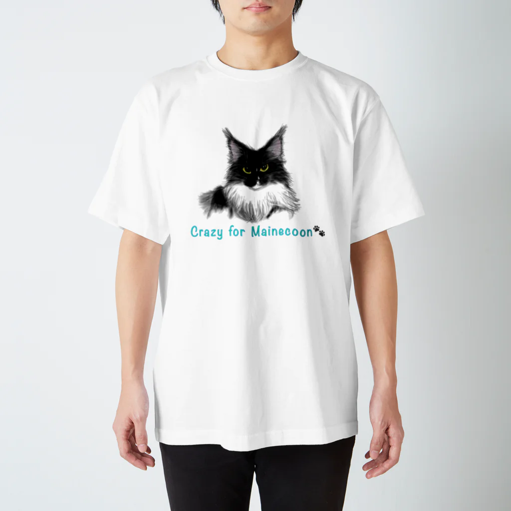 Crazy❤︎for Maincoon 猫🐈‍⬛Love メインクーンに夢中のmainecoon🐾Black&White スタンダードTシャツ