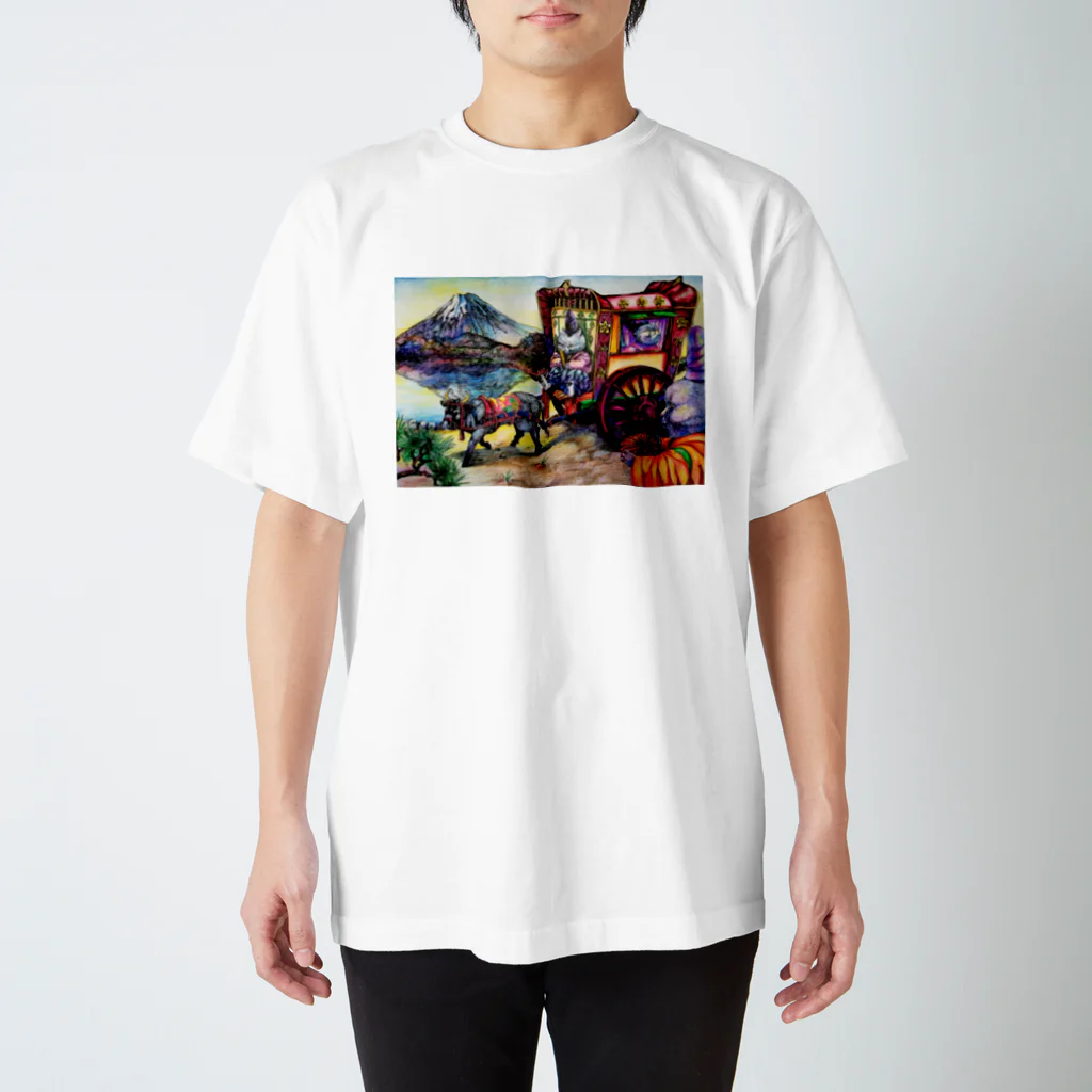 未来の猫と和と牛車と富士山 スタンダードTシャツ