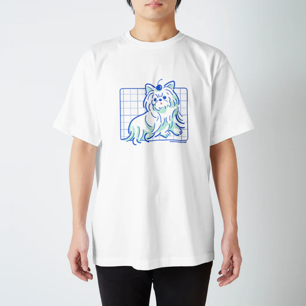 moonsodaのヨークシャーテリアのチェリー添え-BLUE Regular Fit T-Shirt
