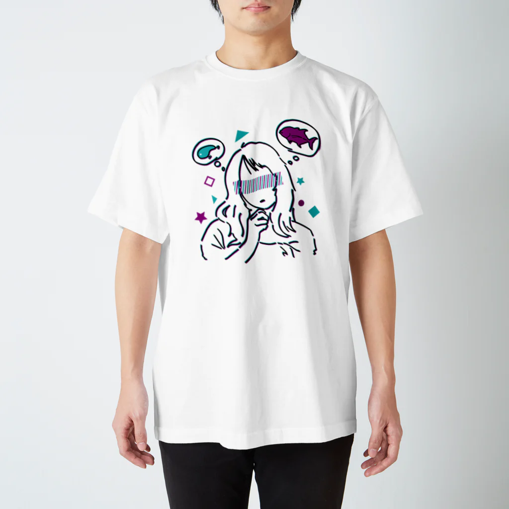 Riki Design (Okinwa Fishing style)の釣りガール_Part2_イラストブラック  スタンダードTシャツ