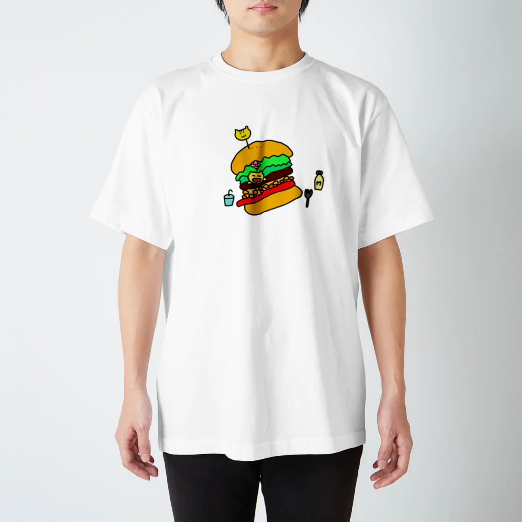 popopom777のはさまれハンバーガーニャンコ スタンダードTシャツ