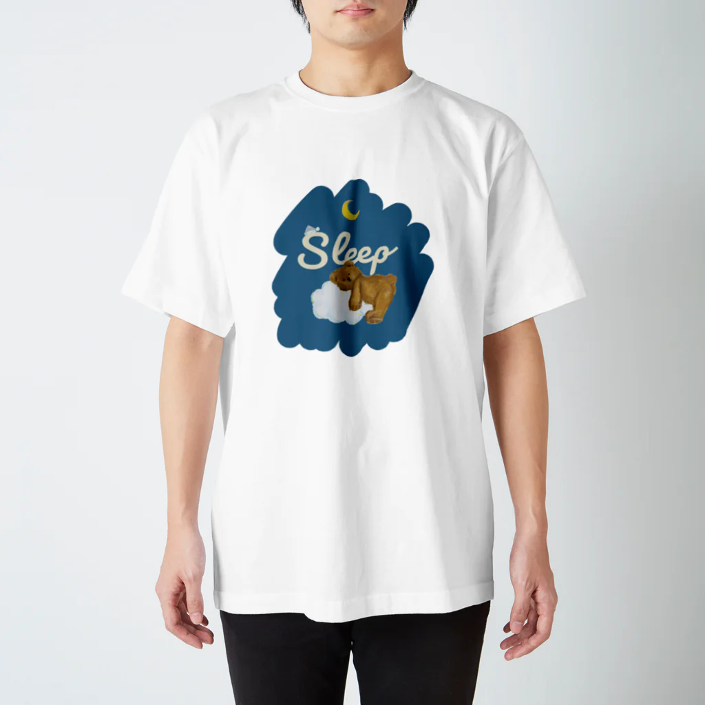 papiko くまさんのsleep　おやすみ　ぬいぐるみ　テディベア　ブルー スタンダードTシャツ