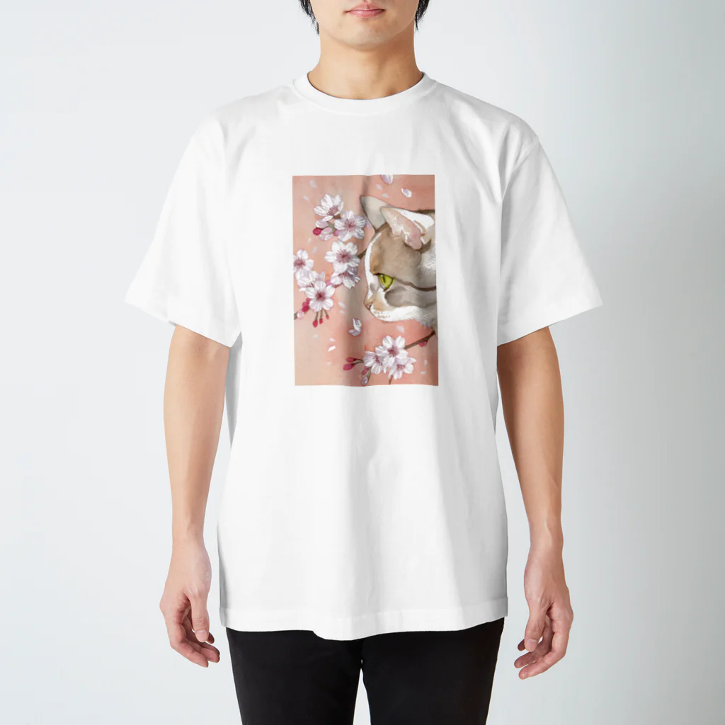 Miaws Shopの桜と三毛猫 スタンダードTシャツ