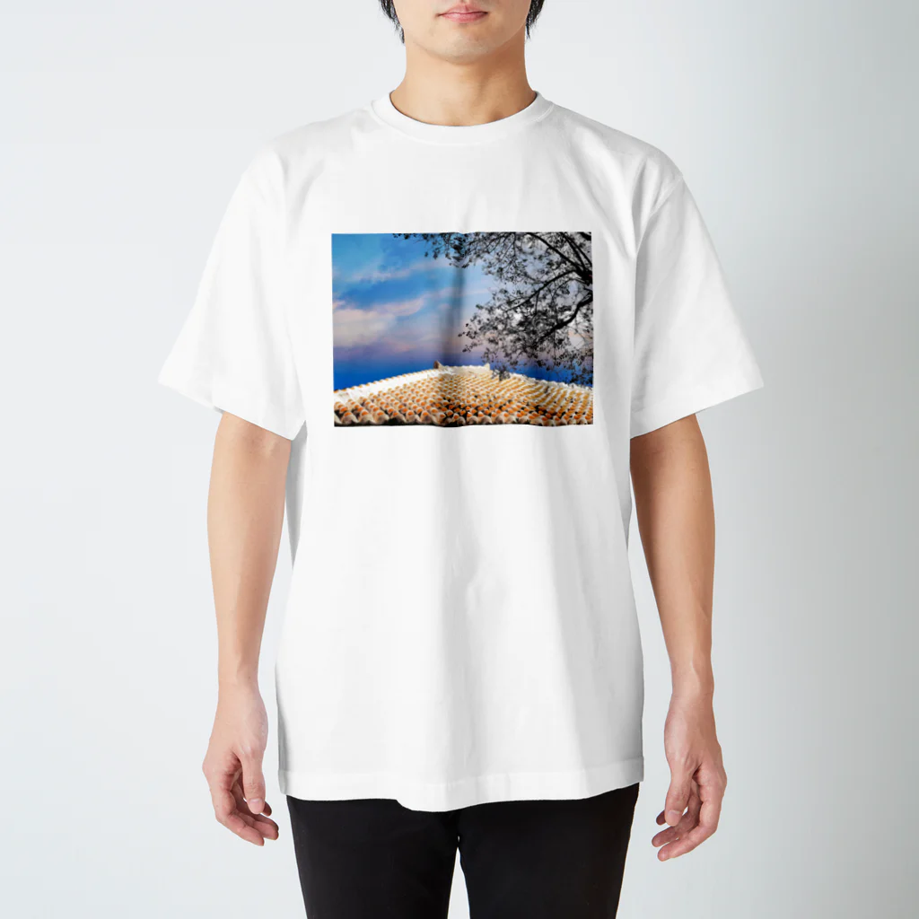 mizuphoto galleryの夕焼けと赤瓦屋根 スタンダードTシャツ