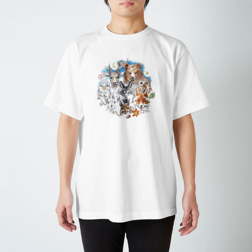 ＰＵＧＬＡＮＤの熊・鹿・フクロウ・オオカミ・キツネ・鷹・イモリ・うさぎ・リス・ジョウビタキ Regular Fit T-Shirt