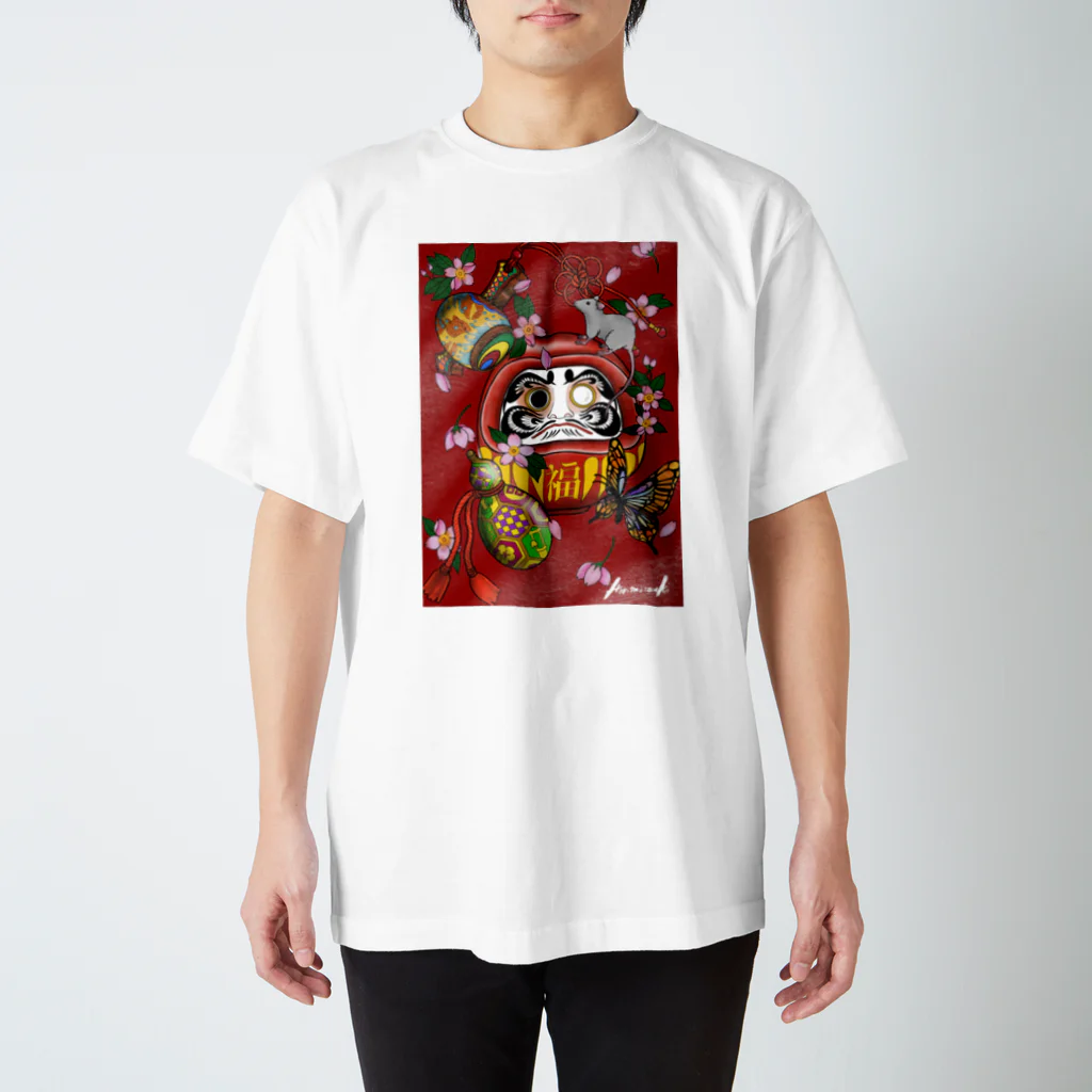 月　の達磨くんと縁起物 スタンダードTシャツ