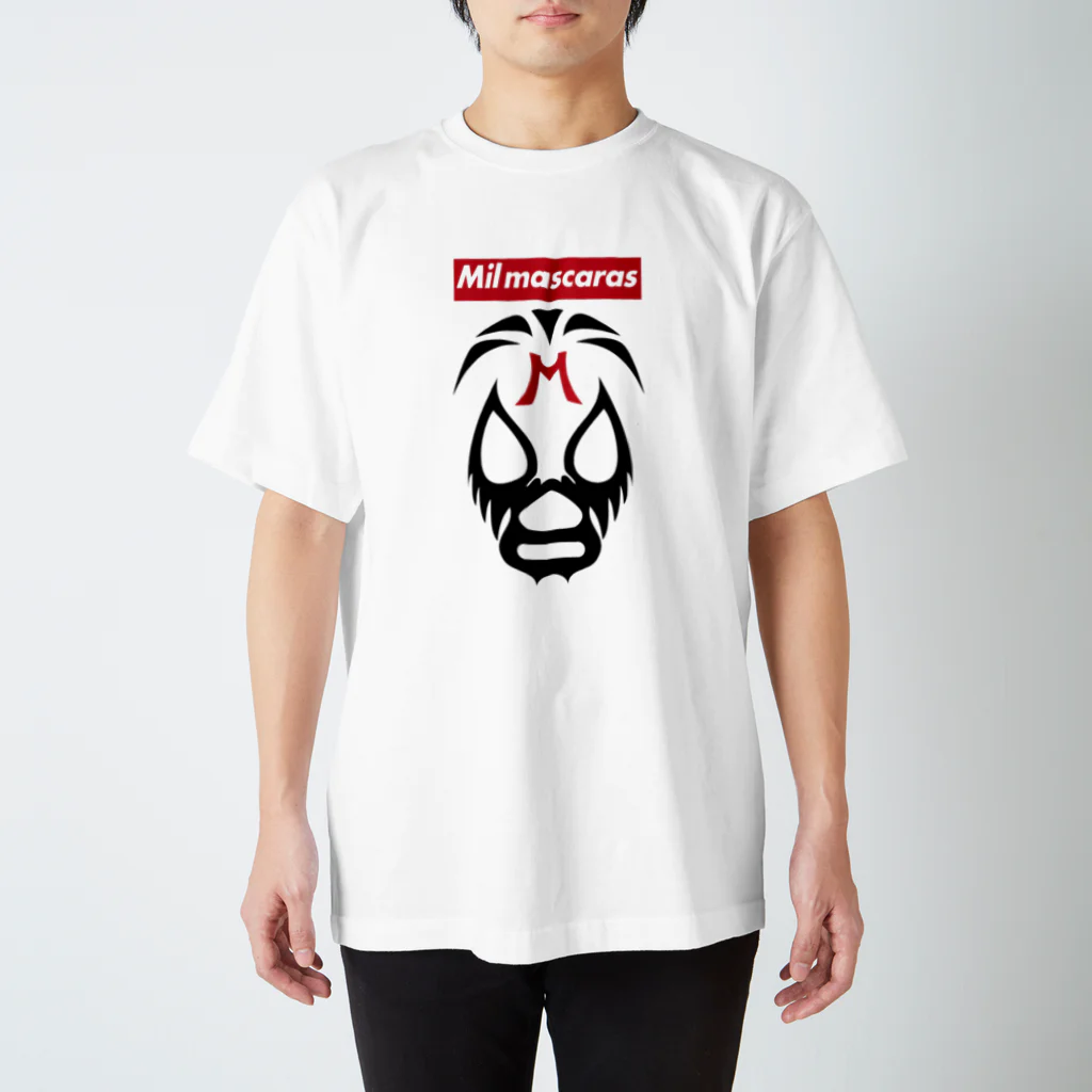 DRIPPEDのMIL MASCARAS-ミル・マスカラス-赤ボックスロゴ スタンダードTシャツ