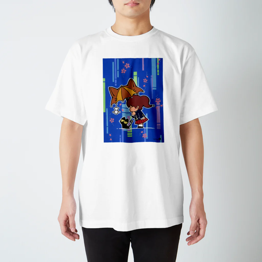 ざしきにゃんこ製作所の雨とさくらとにゃんこと私 Regular Fit T-Shirt